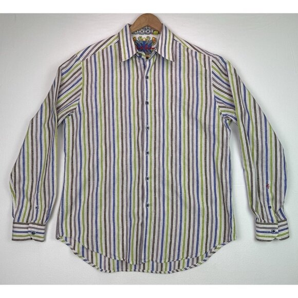 Robert Graham Striped Paisley Flip Cuff Long Sleeve Button Down Shirt Sz XL - Picture 1 of 11